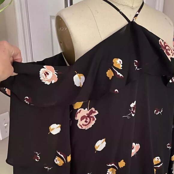 1.State BLACK Silky Floral Cold-Shoulder goddess Camisole Tank shirt *X-SMALL* - Picture 2 of 5